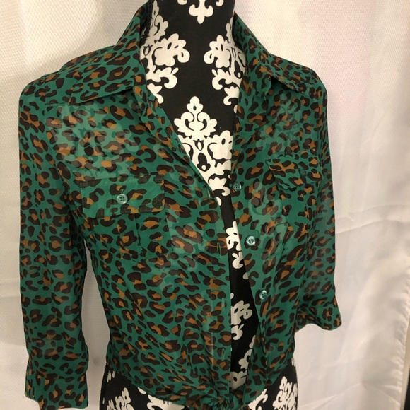 Mine Green + Animal Print Tie Blouse - Picture 5 of 13